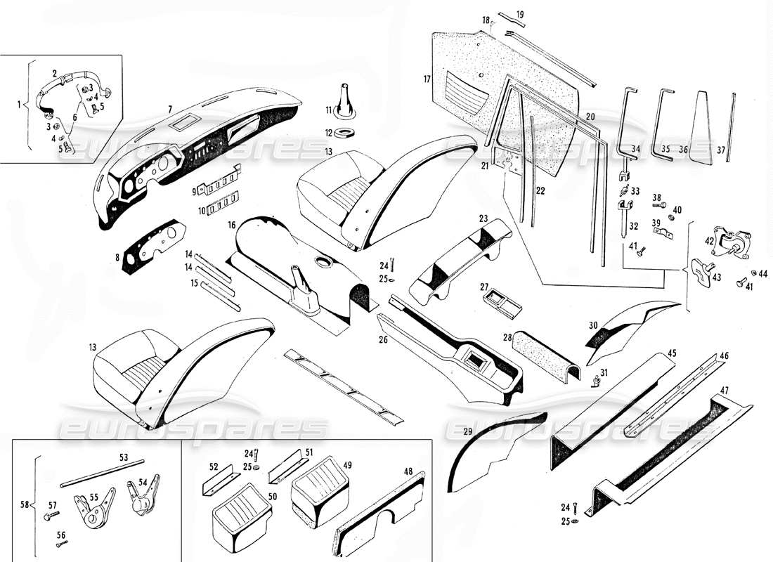 maserati mistral 3.7 diagrama de pieza del cuerpo (variaciones para 109-a)