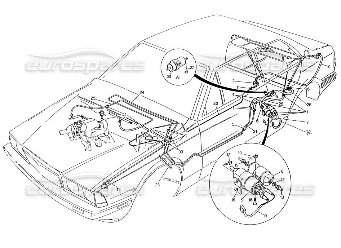 maserati 222 / 222e biturbo diagrama de piezas de tuberías de combustible