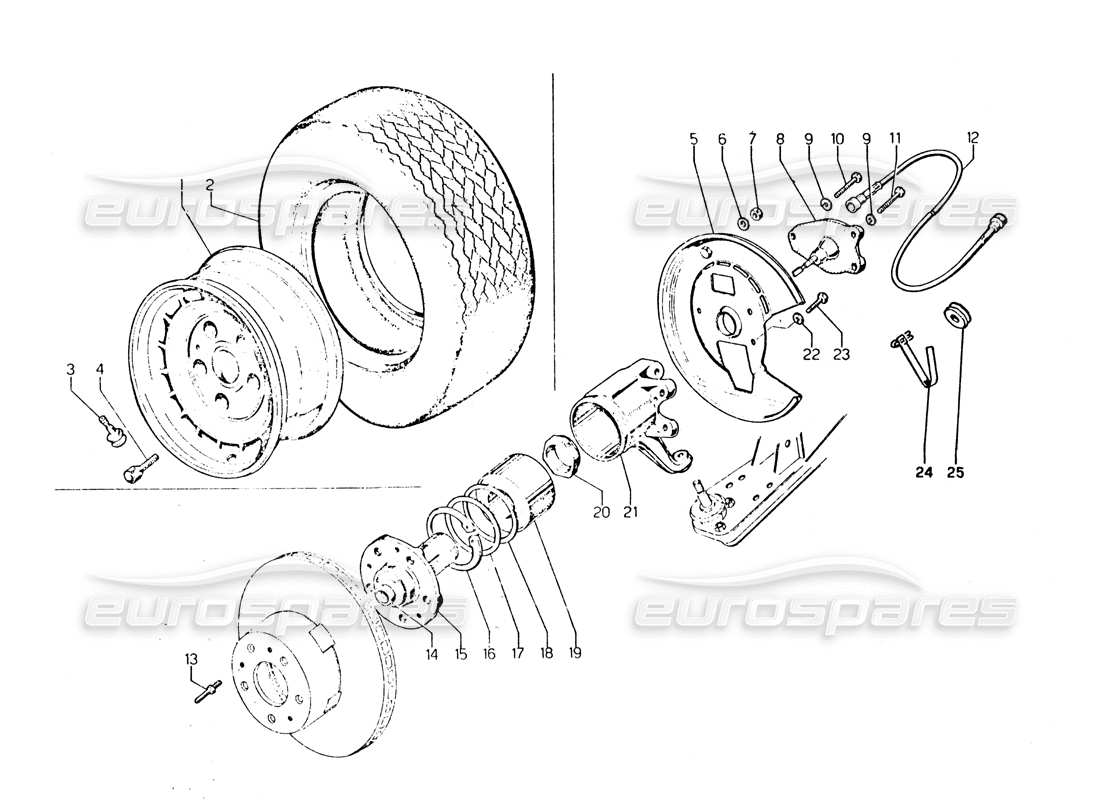 lamborghini urraco p250 / p250s suspensión delantera diagrama de piezas