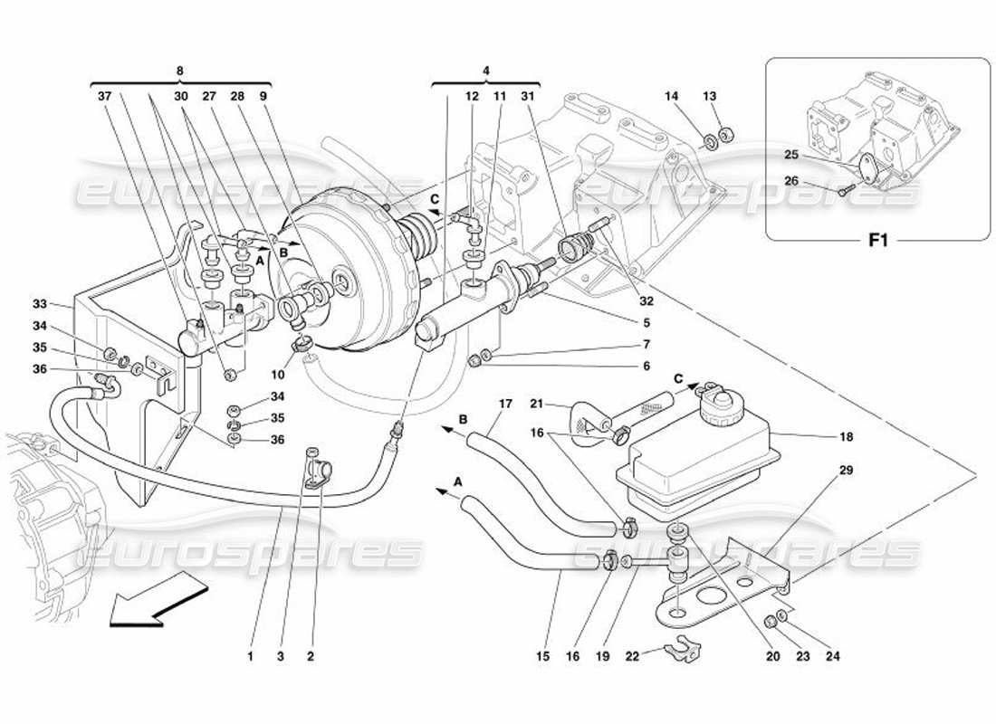 ferrari 575 superamerica diagrama de piezas del sistema hidráulico de freno y embrague