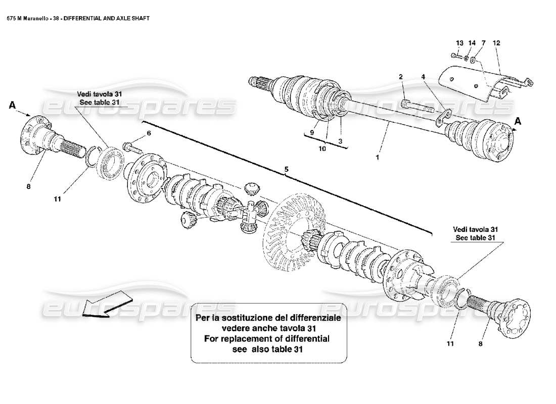 ferrari 575m maranello diferencial y semiejes diagrama de piezas