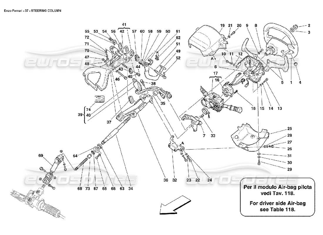 ferrari enzo columna de dirección diagrama de piezas