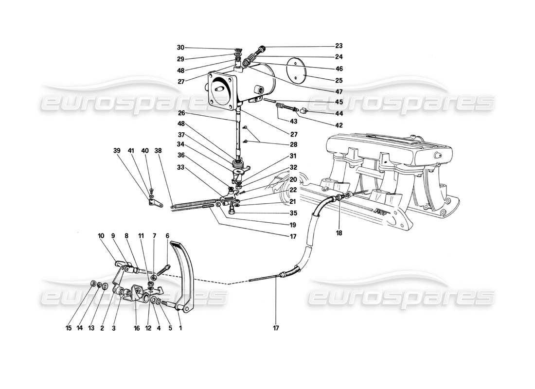 ferrari 208 turbo (1982) diagrama de piezas del control del acelerador