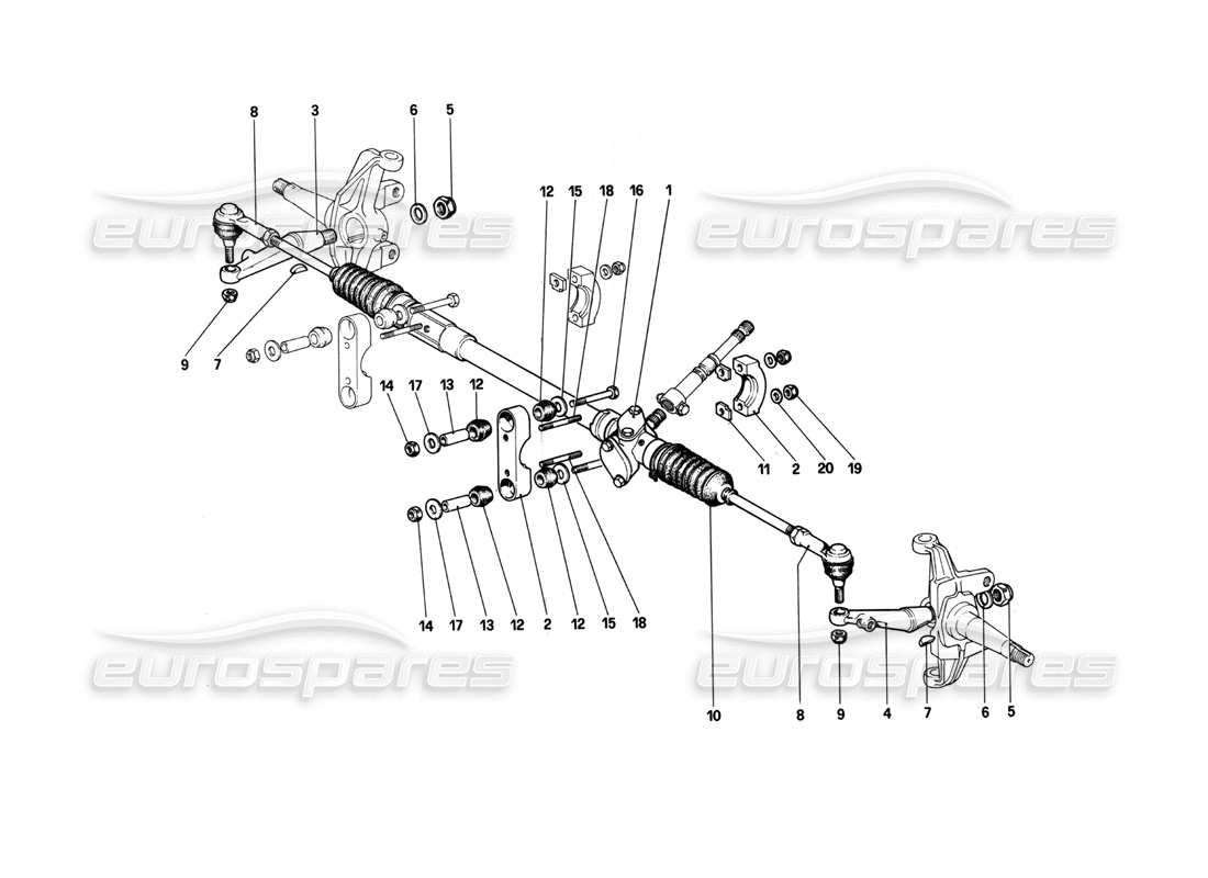 ferrari 208 turbo (1982) diagrama de piezas de caja de dirección y varillaje