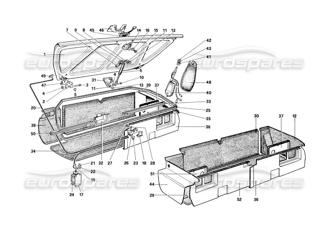 ferrari mondial 3.0 qv (1984) diagrama de piezas de la tapa del maletero