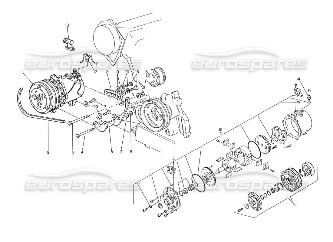 maserati karif 2.8 diagrama de piezas del compresor de aire y soportes