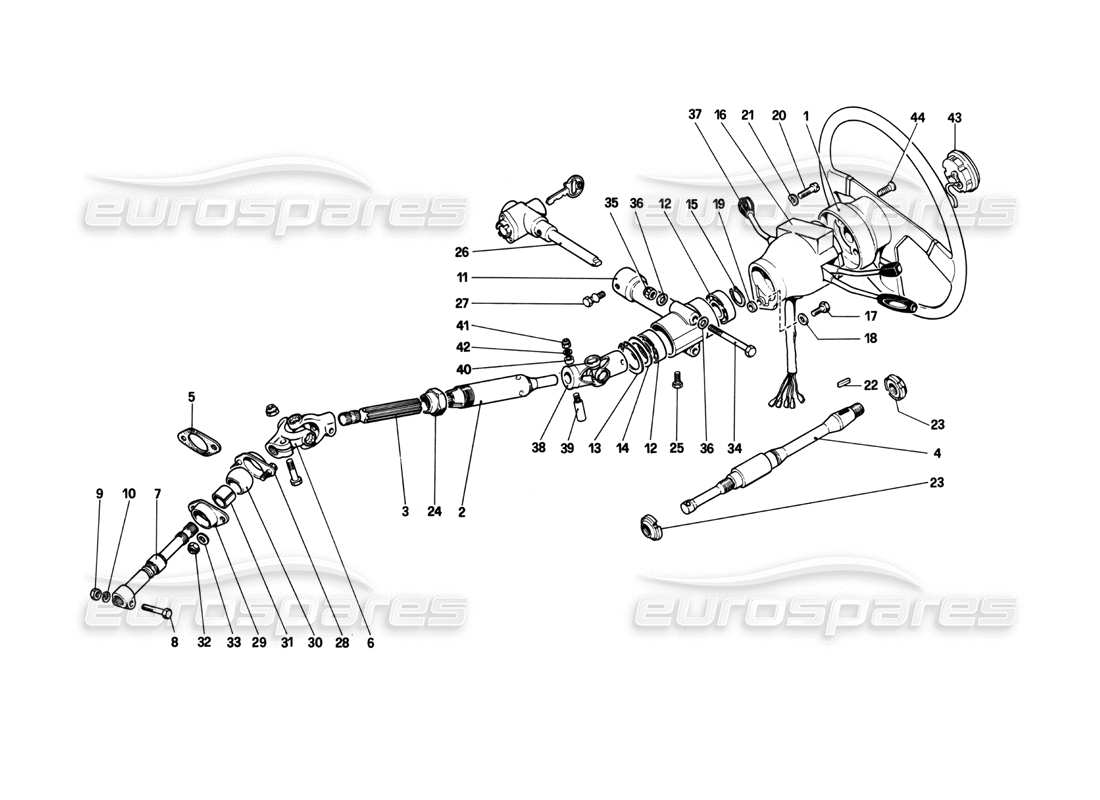 ferrari 208 turbo (1982) diagrama de piezas de la columna de dirección