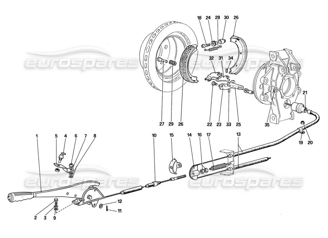 ferrari 328 (1988) control de freno manual diagrama de piezas