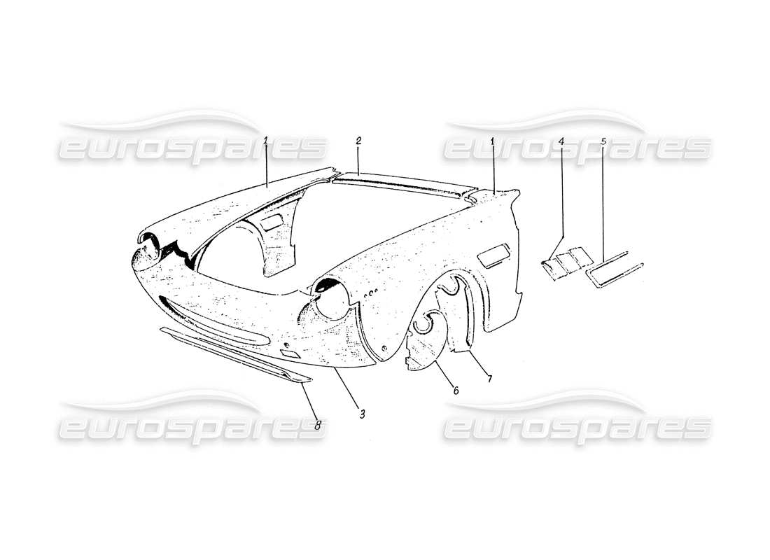ferrari 330 gtc / 365 gtc (coachwork) diagrama de piezas de los paneles frontales (edizione 1)