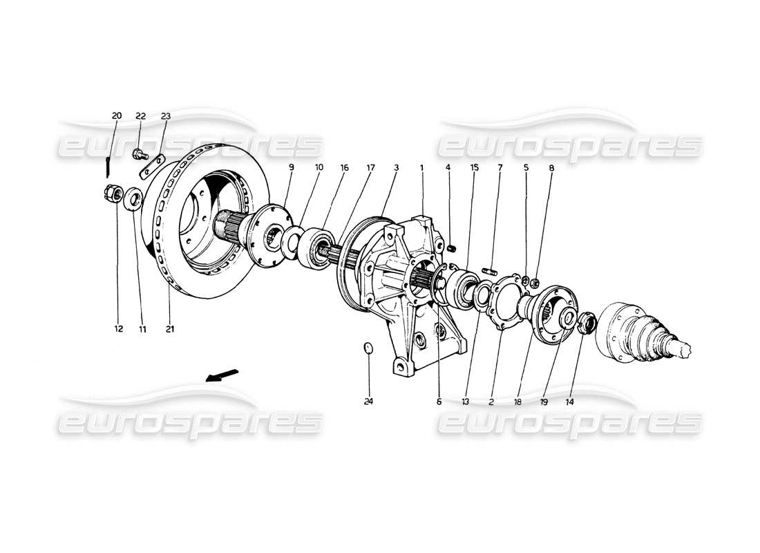 ferrari 512 bb suspensión trasera. disco del freno diagrama de piezas