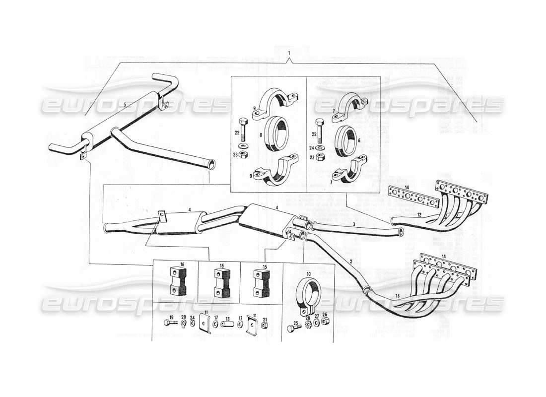 maserati indy 4.2 tubos de escape diagrama de piezas