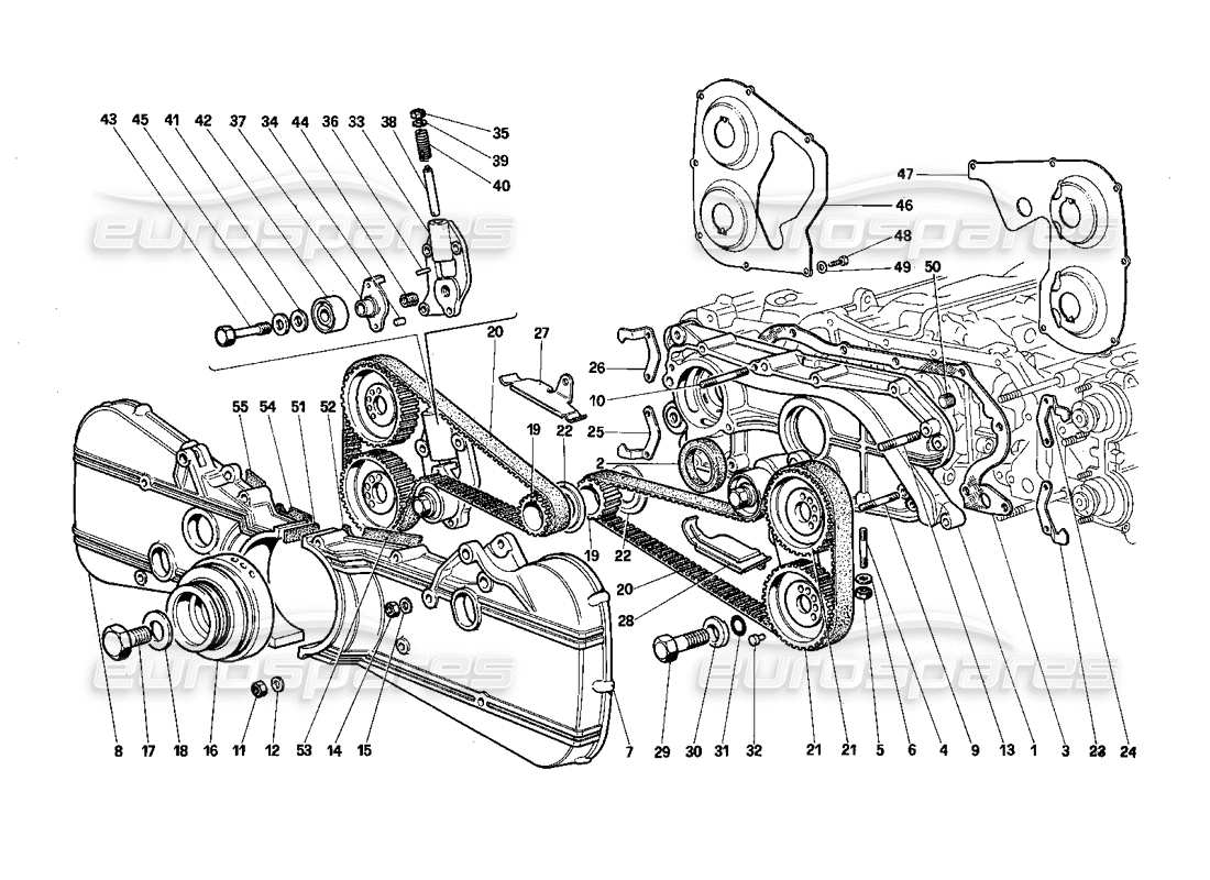ferrari testarossa (1987) sistema de sincronización - controles diagrama de piezas