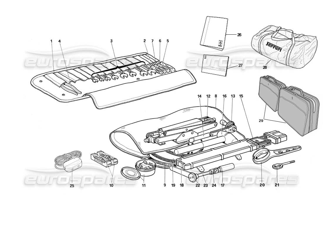 ferrari testarossa (1987) kit de herramientas diagrama de piezas