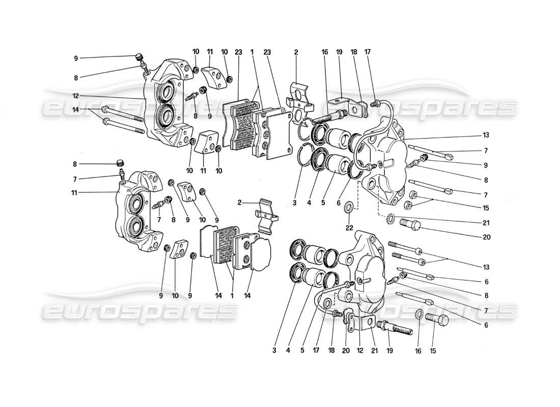 ferrari 288 gto diagrama de piezas de pinzas para frenos delanteros y traseros