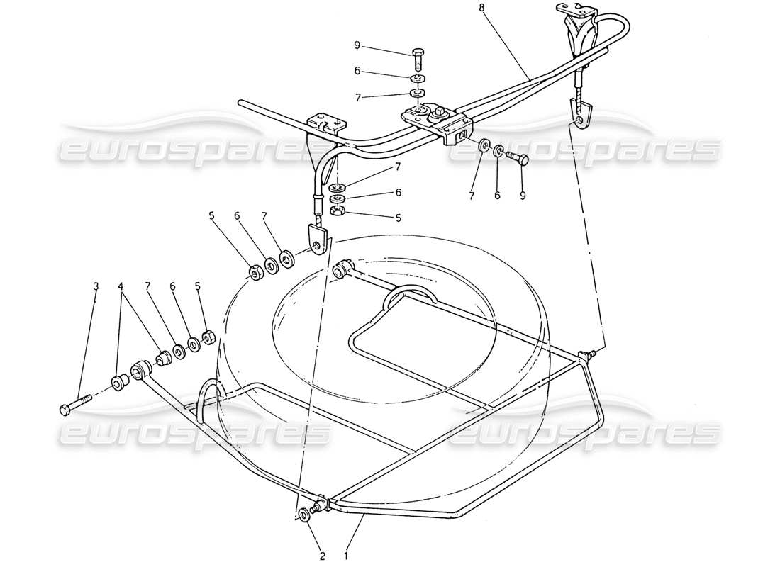 maserati 222 / 222e biturbo dispositivo de elevación de rueda de repuesto diagrama de piezas