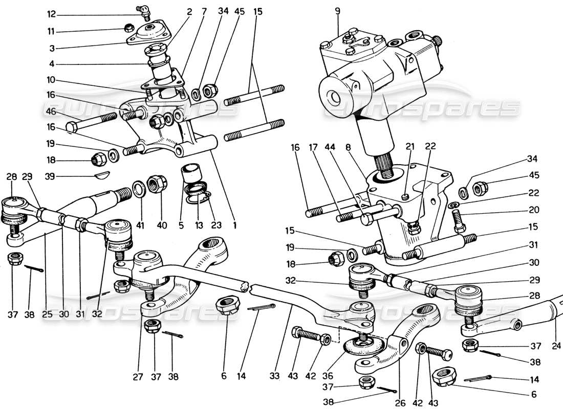 ferrari 365 gt4 2+2 (1973) enlace de dirección diagrama de piezas