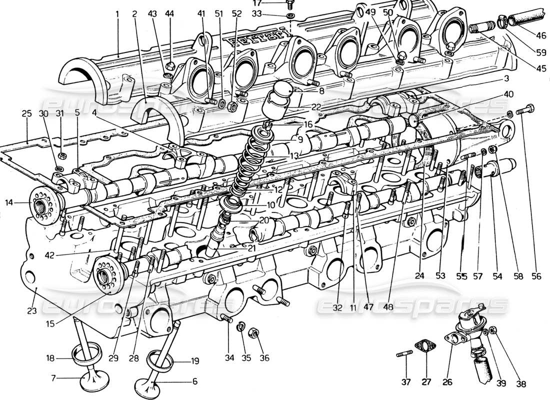 ferrari 365 gt4 2+2 (1973) culata (izquierda) diagrama de piezas