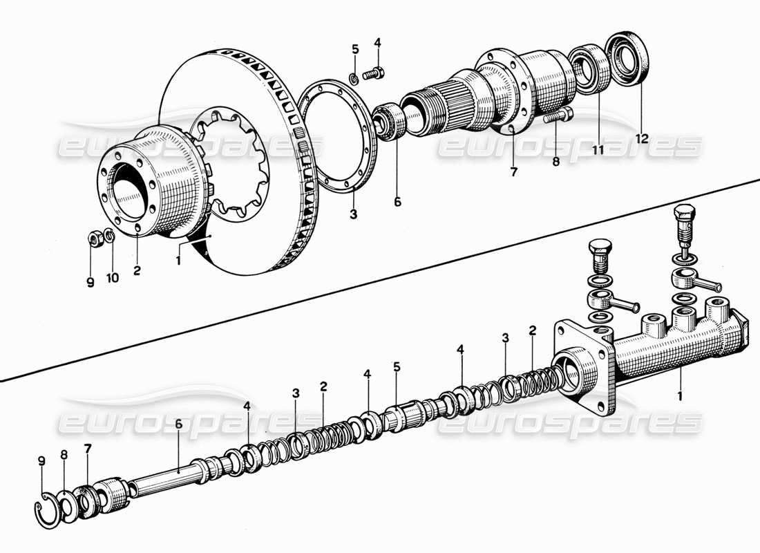 ferrari 365 gt 2+2 (mechanical) diagrama de piezas del disco de freno delantero y del cilindro maestro