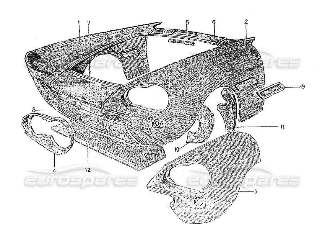 ferrari 330 gt 2+2 (coachwork) diagrama de piezas de los paneles de la carrocería frontal (edición 1)