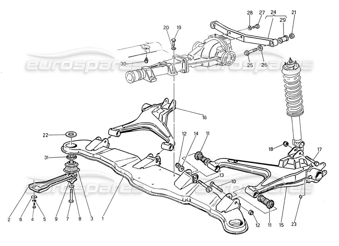 maserati 222 / 222e biturbo diagrama de piezas de la suspensión trasera