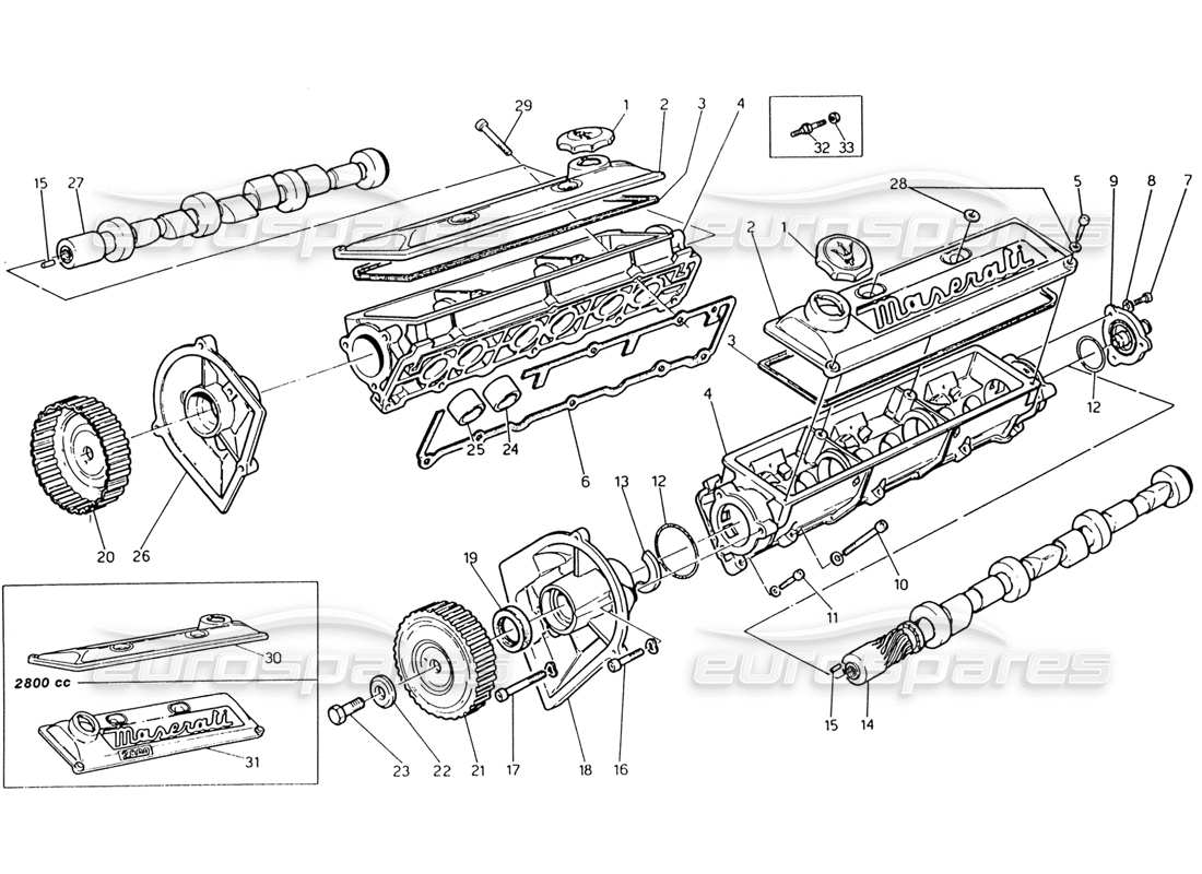 maserati 222 / 222e biturbo diagrama de piezas de sincronización