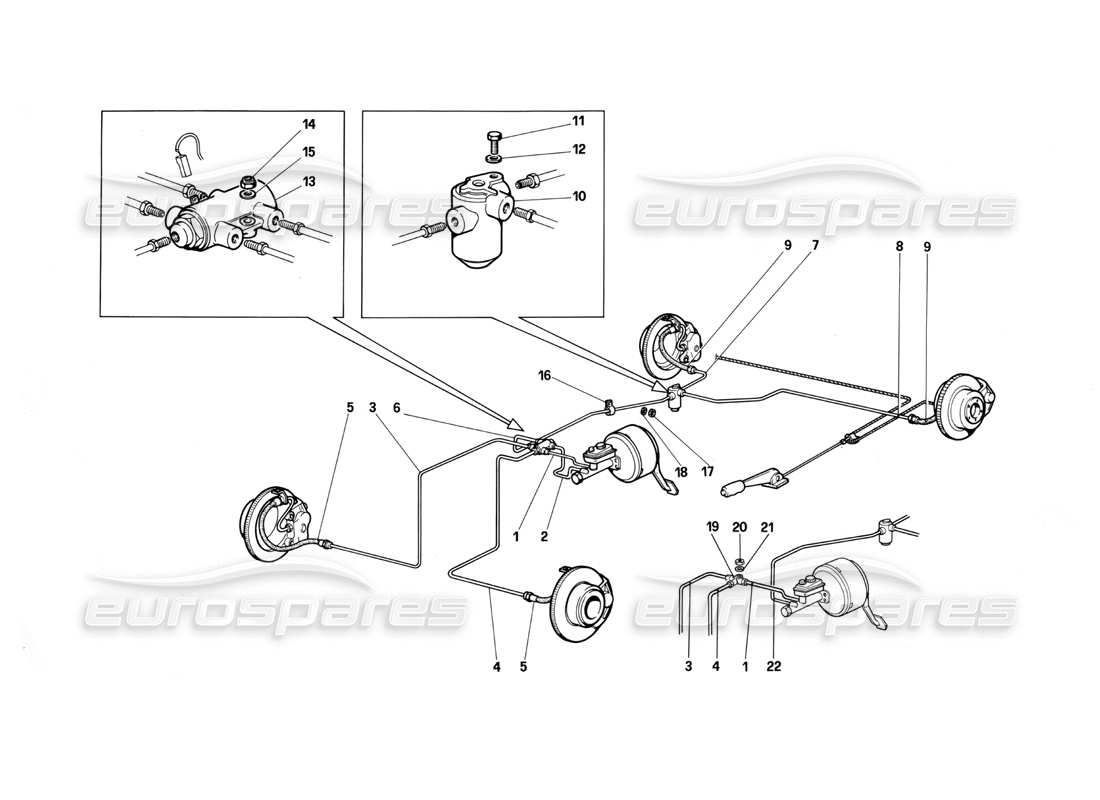 ferrari testarossa (1987) brake system diagrama de piezas
