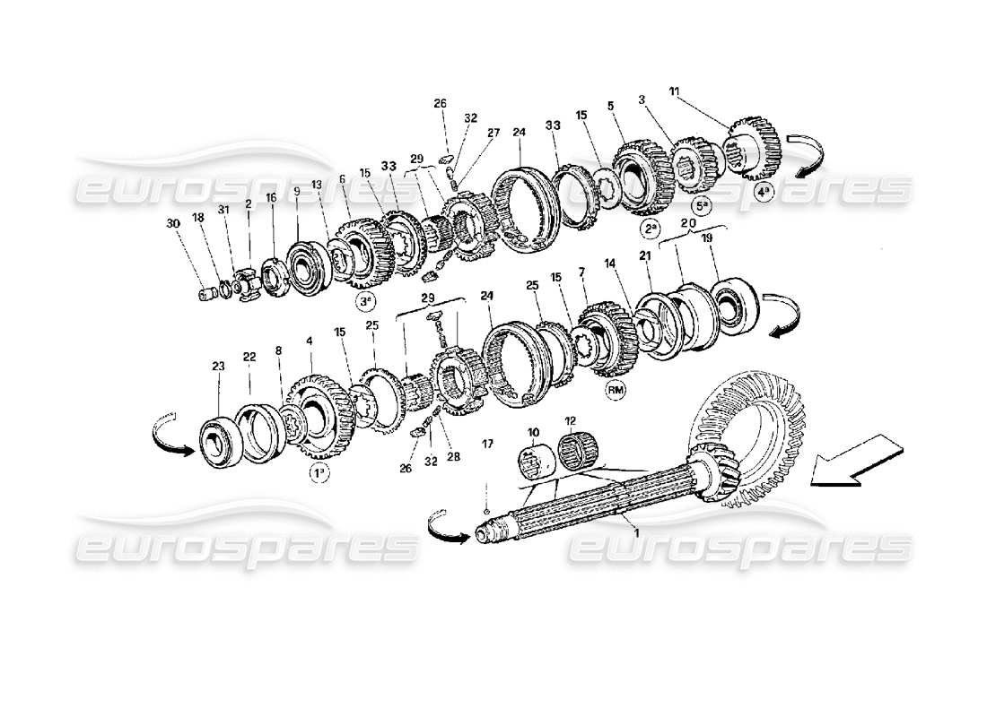 ferrari 512 tr diagrama de piezas de engranajes del eje de apoyo