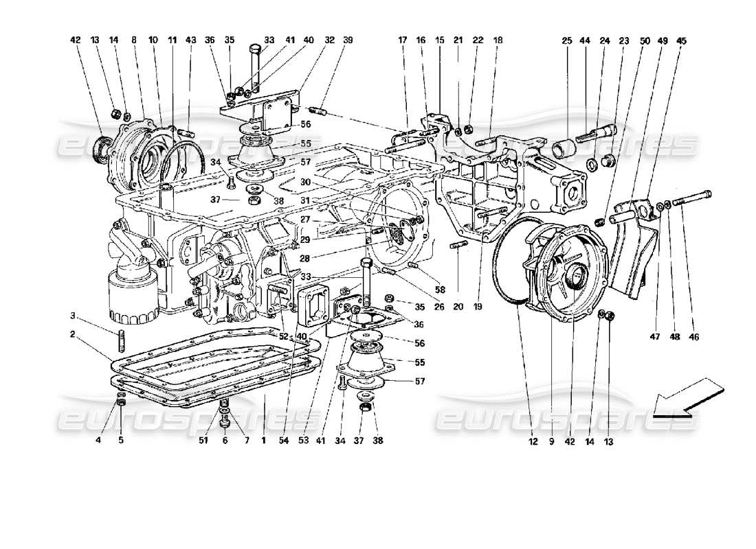 ferrari 512 tr caja de cambios: diagrama de piezas de montaje y cubiertas