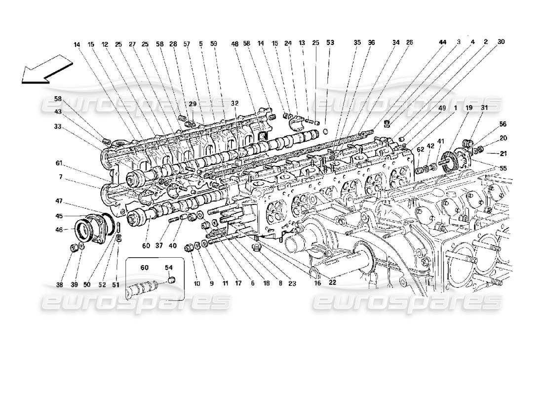 ferrari 512 tr diagrama de piezas de la culata derecha