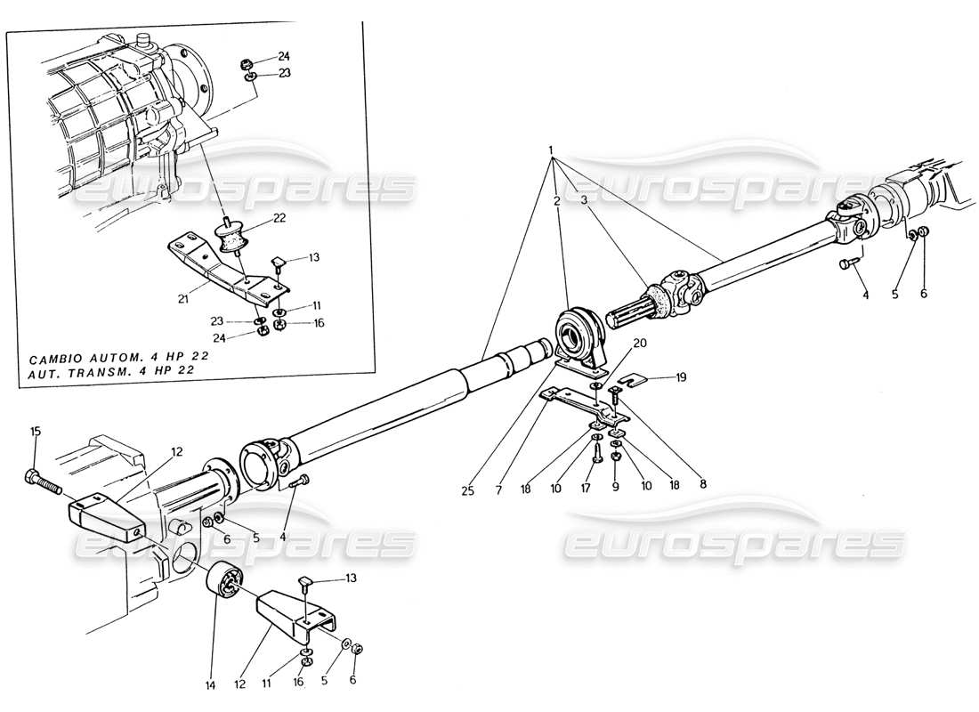 maserati 222 / 222e biturbo eje de hélice y portador diagrama de piezas