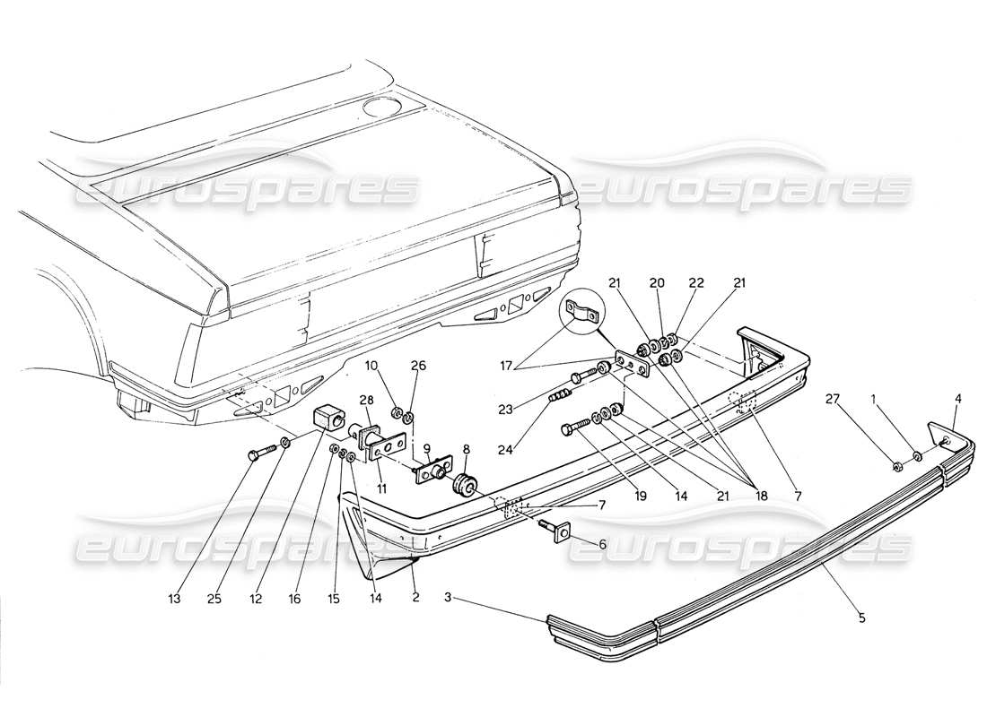 maserati biturbo spider diagrama de piezas del parachoques trasero