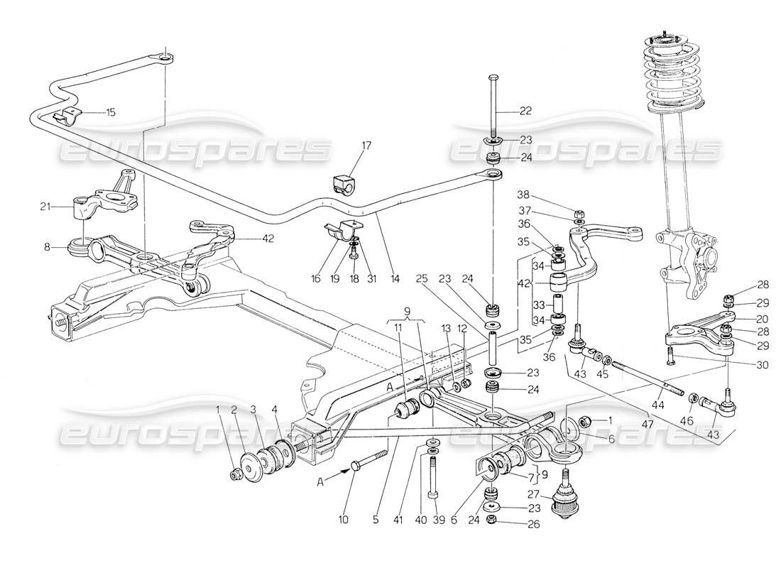 maserati biturbo spider diagrama de piezas de la suspensión delantera