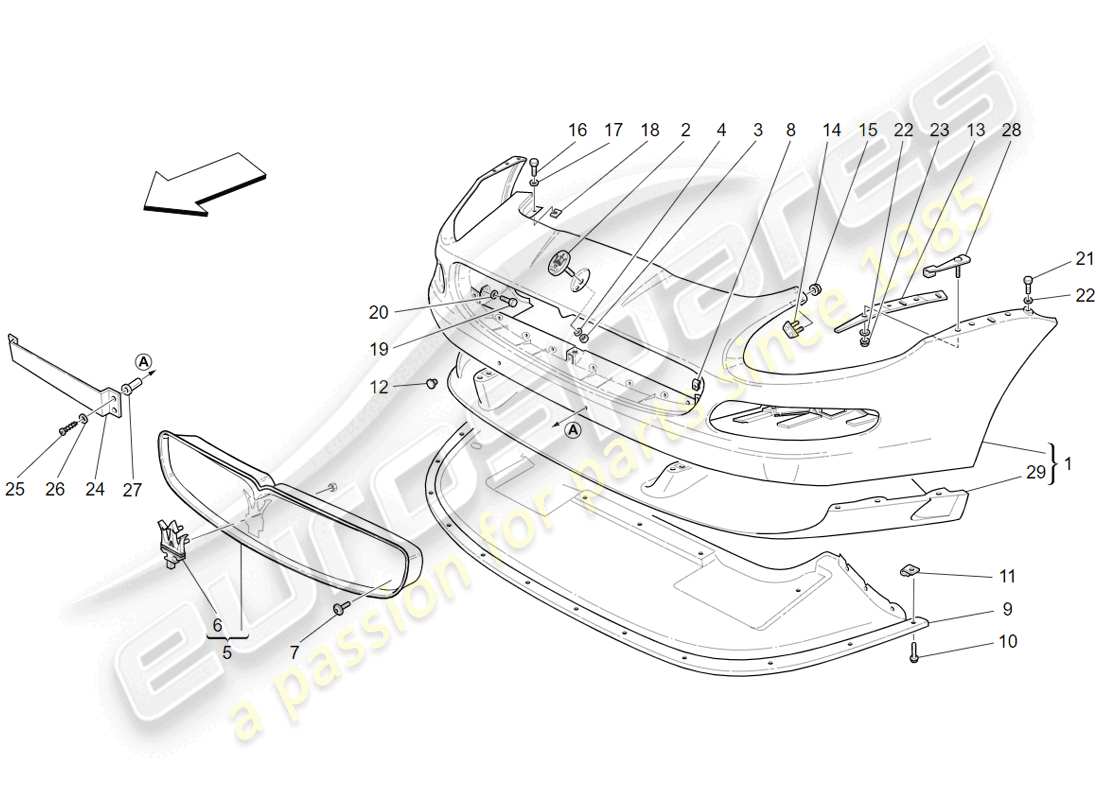 maserati 4200 gransport (2005) diagrama de piezas del parachoques delantero