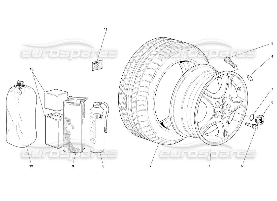 ferrari 456 gt/gta ruedas diagrama de piezas