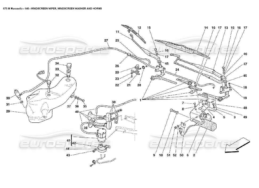 ferrari 575m maranello limpiaparabrisas, arandela y bocina diagrama de piezas