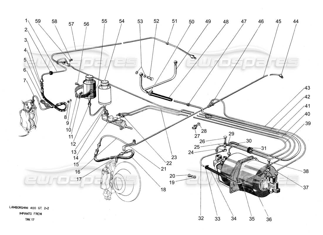 lamborghini 400 gt brake system diagrama de piezas