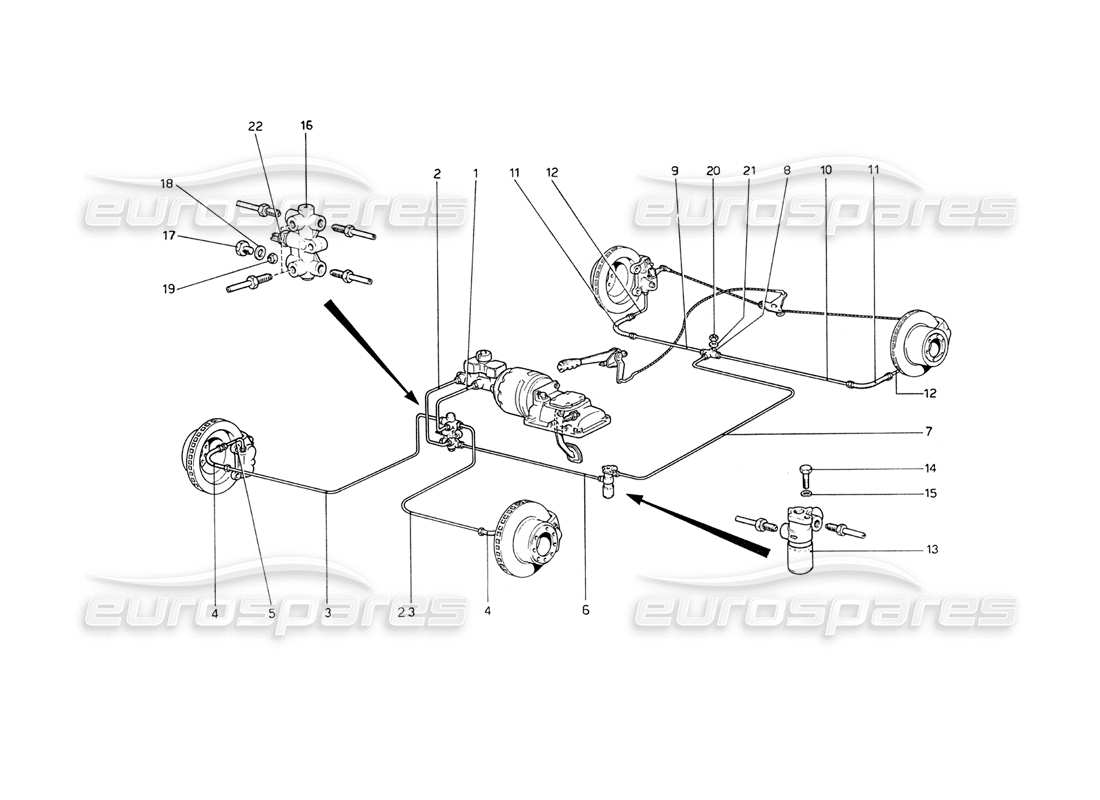 ferrari 208 gt4 dino (1975) brake system diagrama de piezas