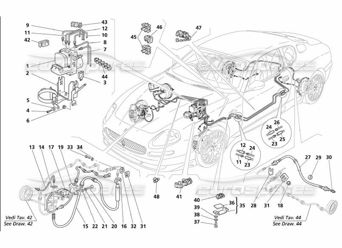 maserati 4200 gransport (2005) sistema de frenos -válido para gd- diagrama de piezas