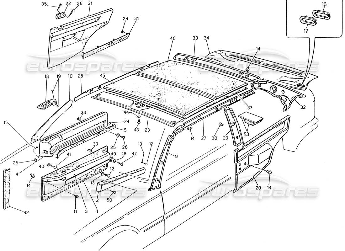 maserati 222 / 222e biturbo diagrama de piezas de trim