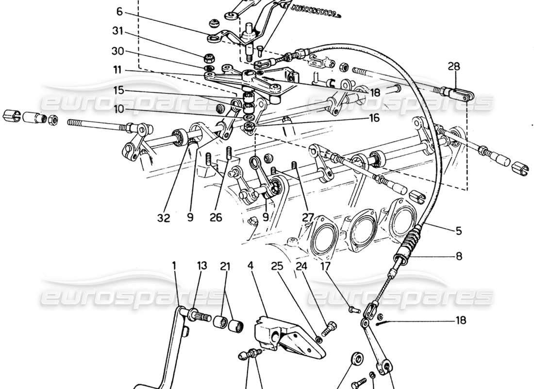ferrari 365 gt4 2+2 (1973) diagrama de piezas del control del acelerador (variante para versiones con volante a la derecha)