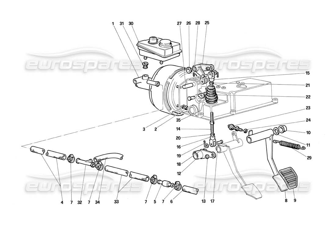ferrari testarossa (1990) sistema hidráulico de frenos diagrama de piezas