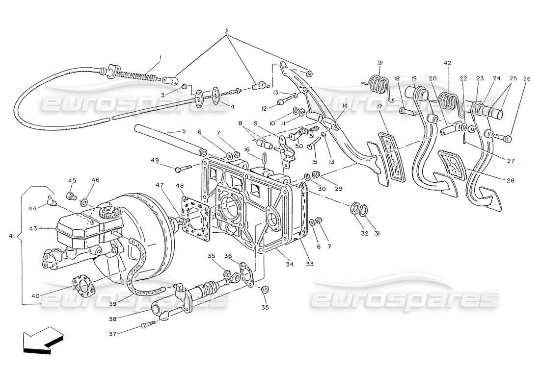 maserati ghibli 2.8 (non abs) diagrama de piezas de la placa de pedales, freno de potencia y bomba de embrague