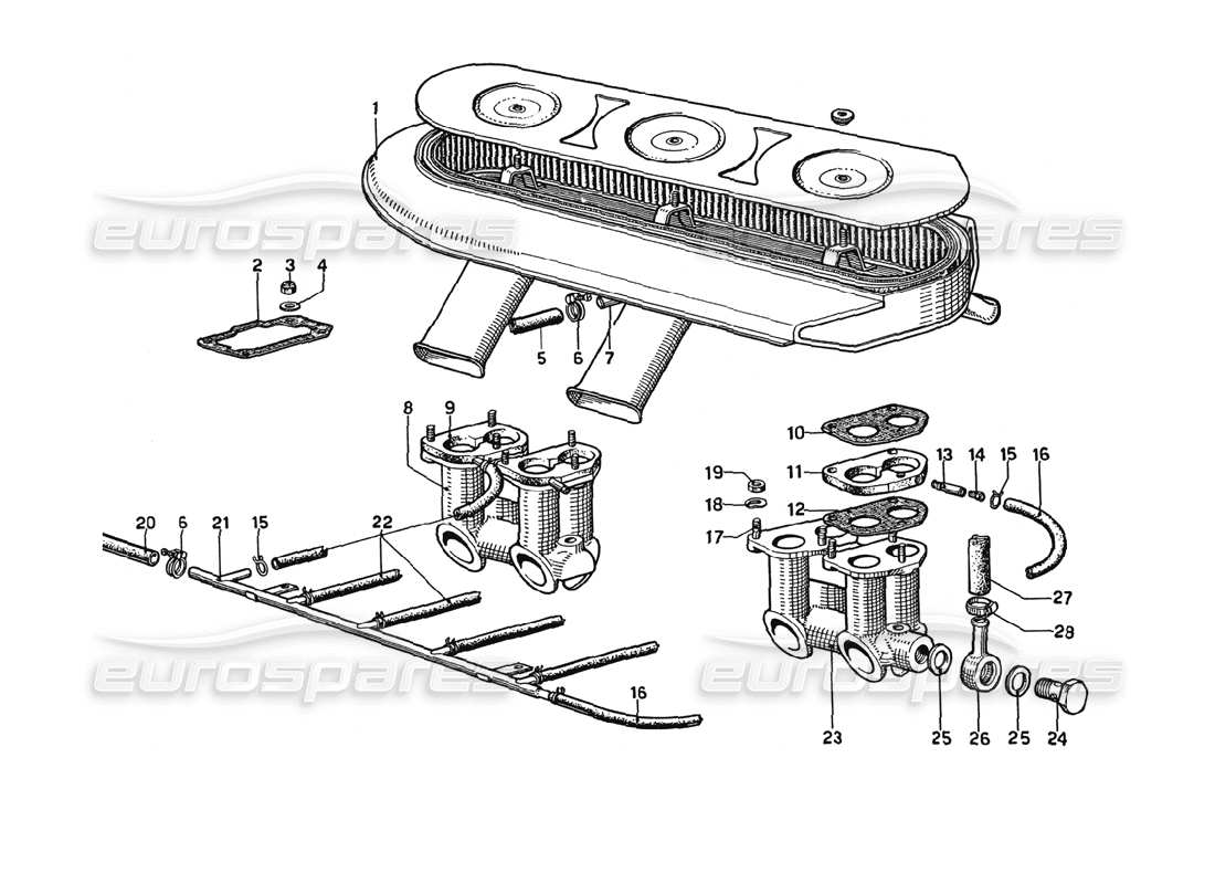 ferrari 275 gtb4 filtro de aire - colectores - diagrama de piezas de soplado