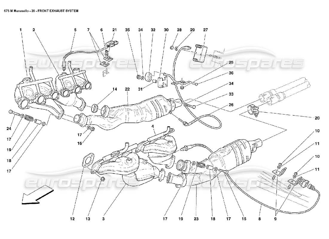 ferrari 575m maranello diagrama de piezas del sistema de escape delantero