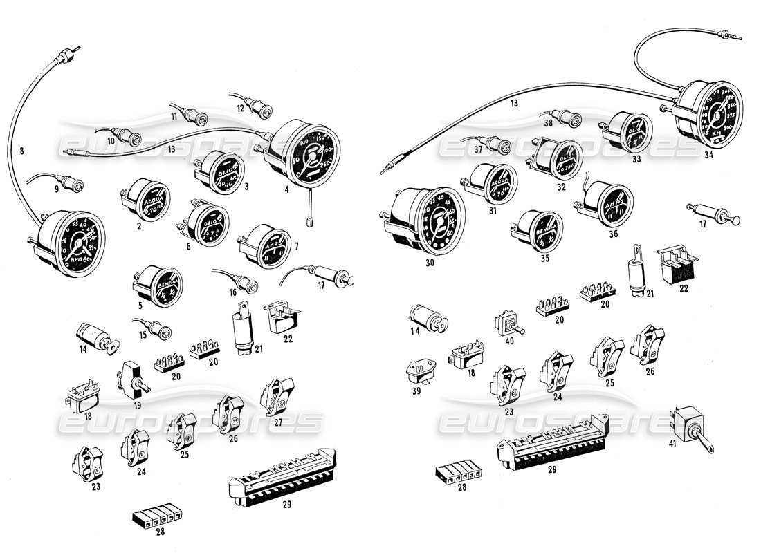 maserati mistral 3.7 diagrama de piezas de instrumentos del tablero