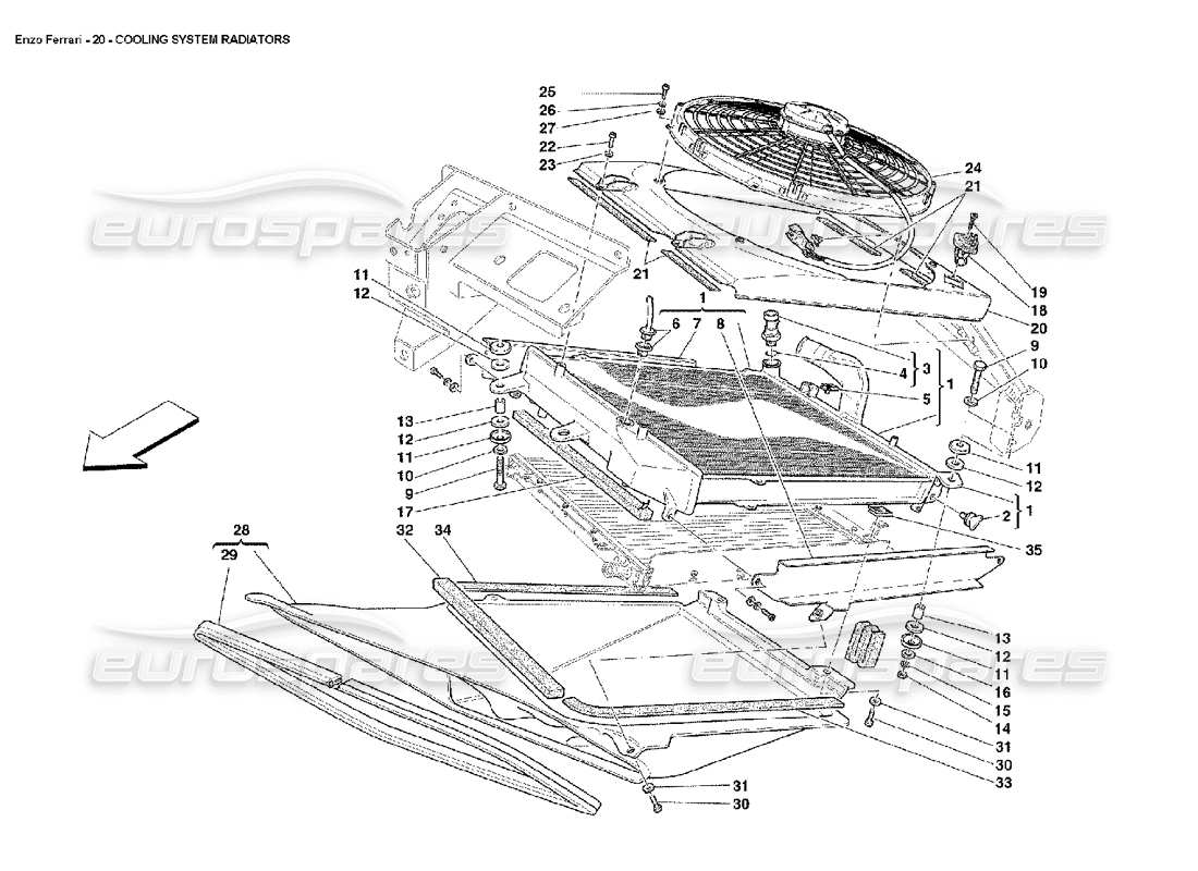 ferrari enzo radiadores del sistema de refrigeración diagrama de piezas