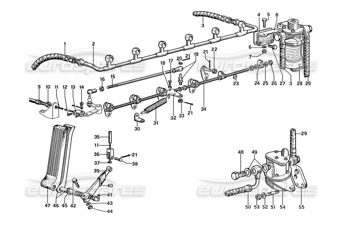 ferrari 275 gtb4 alimentación y controles diagrama de piezas