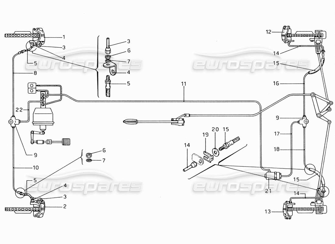 ferrari 206 gt dino (1969) diagrama de piezas del control hidráulico del freno sobre ruedas