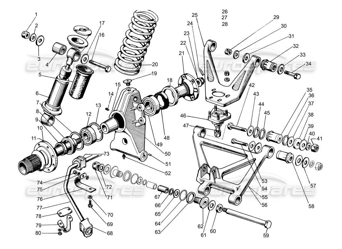 lamborghini espada suspensión trasera y buje serie i diagrama de piezas