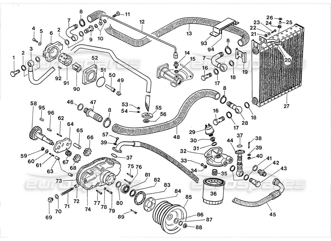 lamborghini lm002 (1988) diagrama de piezas de filtro y bomba de aceite